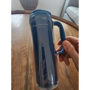 2008 Starbucks Blue Acrylic Coffee Cup Tea Mug Tumbler w/Rubber Handle 16oz